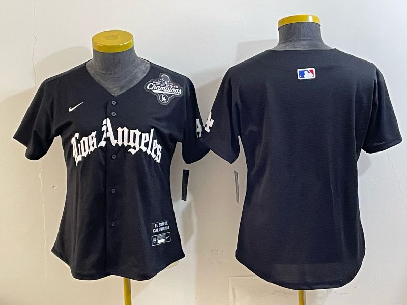 Women 2026 Los Angeles Dodgers Blank Black Game Nike MLB Jersey style 005